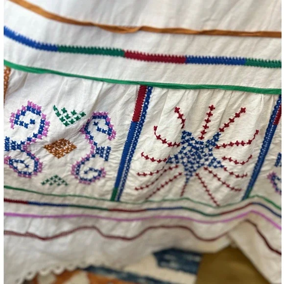 Farm Rio Brazil XL Off White Embroidered lace Pineapple Maxi Dress Tie Shoulder - Picture 7 of 15